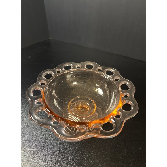 Vintage Hocking Glass Pink Depression Old Colony Open Lace Compote 6.75" - Picture 6 of 7